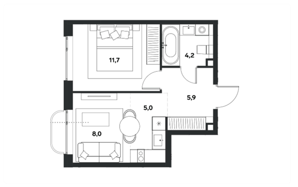 Планировка евродвушки 34,8 м²