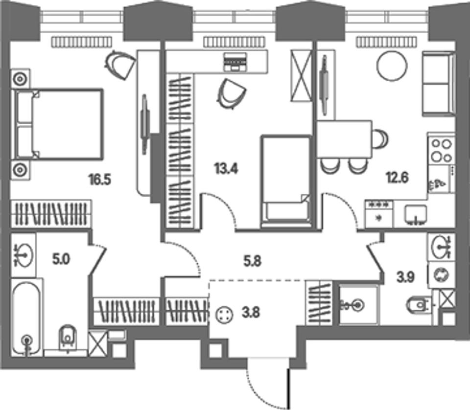Планировка евротрёшки 61 м²