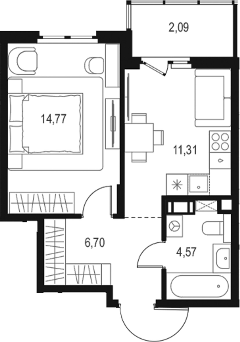 Планировка евродвушки 37,35 м²
