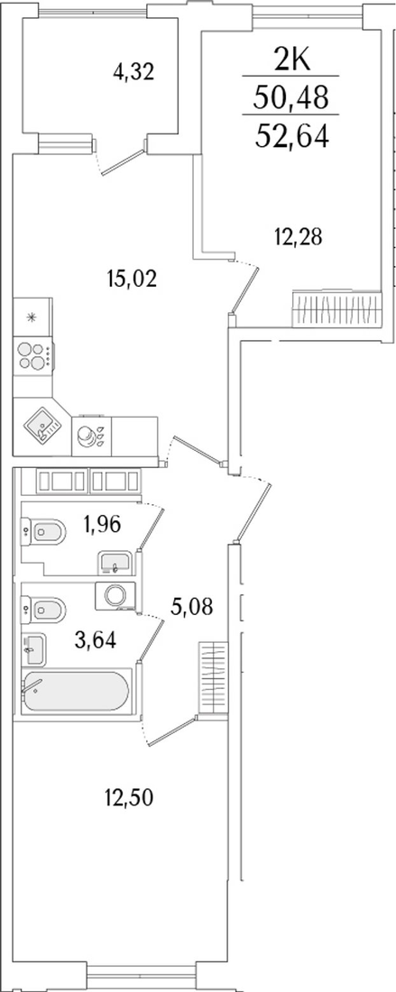 Планировка евротрёшки 50,48 м²