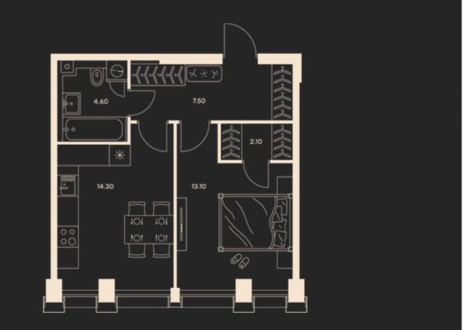 Планировка однокомнатной квартиры 41,6 м²