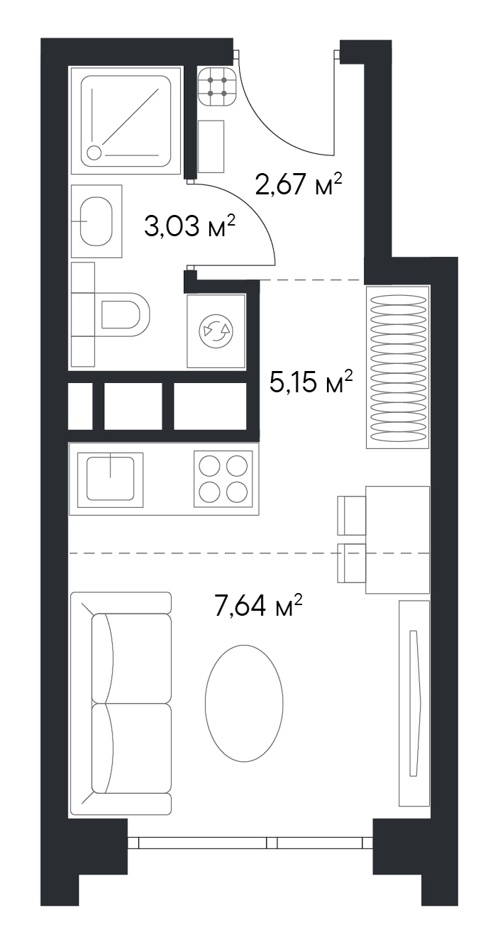 Планировка, Студия 18,2 м² у метро Нагатинская